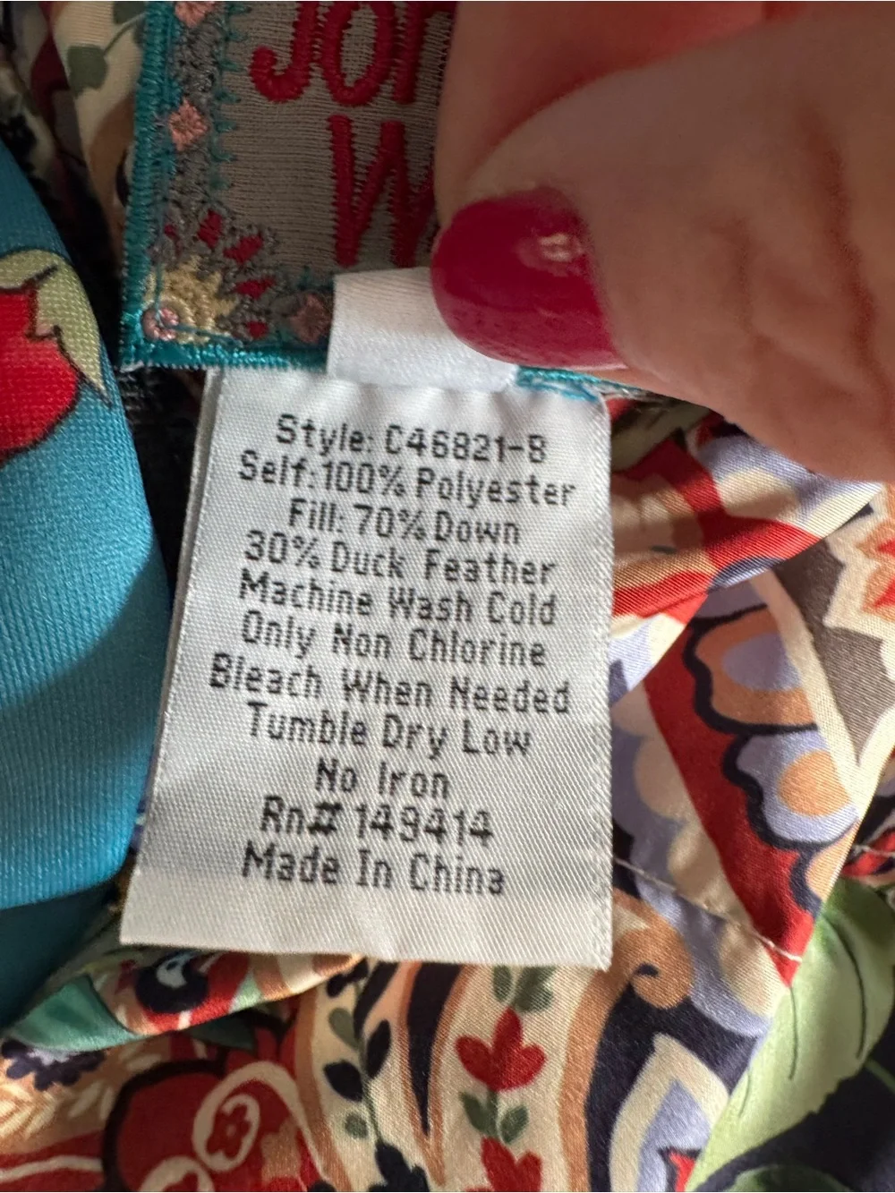 Johnny Was Santa Fe Reversible Down Puffer Parka Teal Multicolor Floral Large